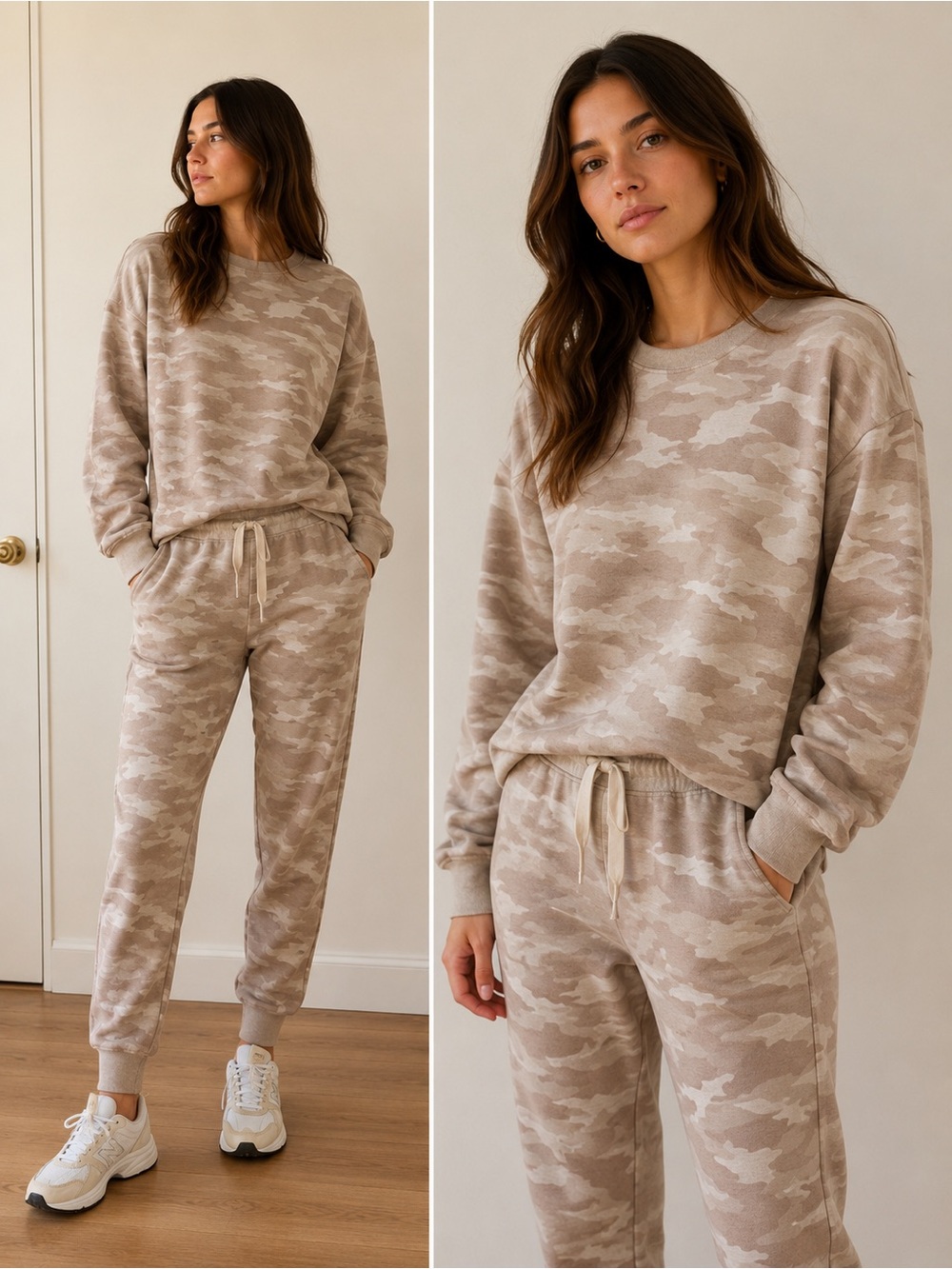 Athleta Neutral Beige Camo Crewneck Top